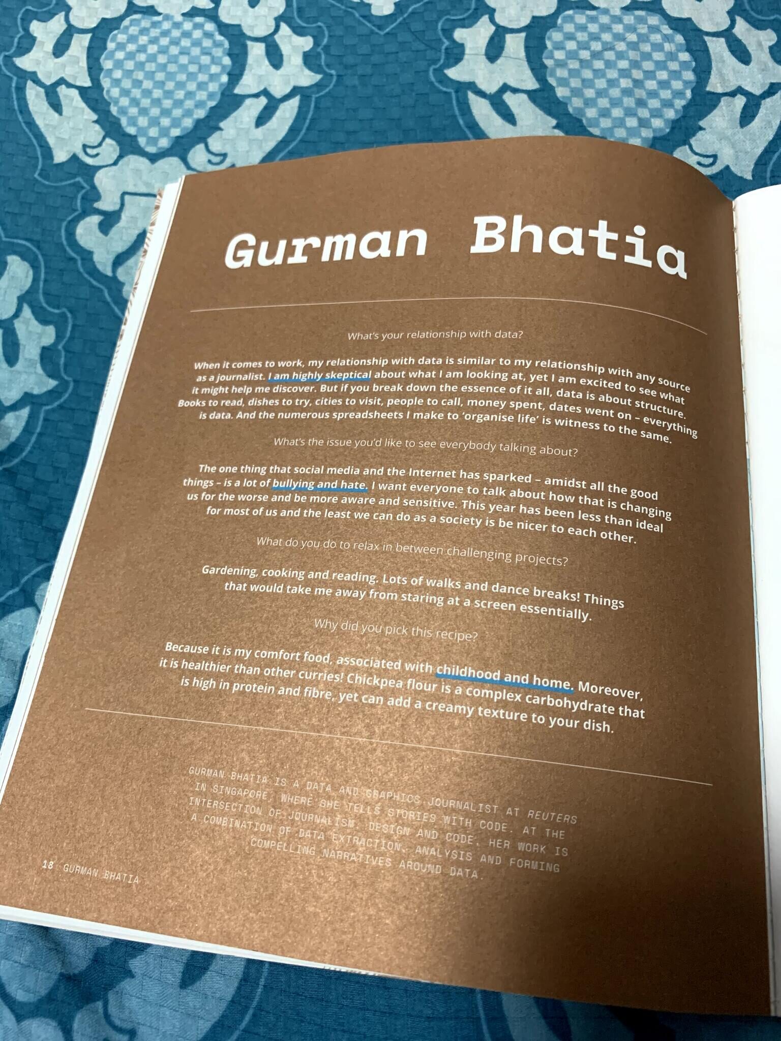 Bio page with my name, a short Q&A about my relationship with data, and why I picked Kadhi