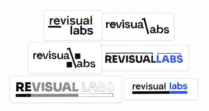 Early hand-drawn sketches exploring different logo directions for Revisual Labs