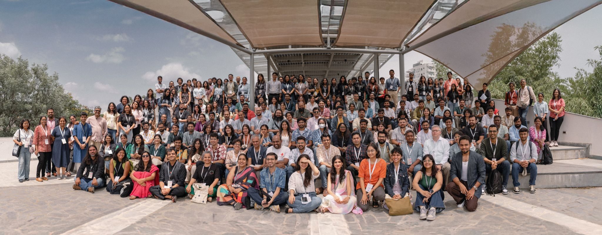 The VizChitra 2025 group photo — 300+ attendees gathered on a terrace in Bangalore for India's first data visualisation conference