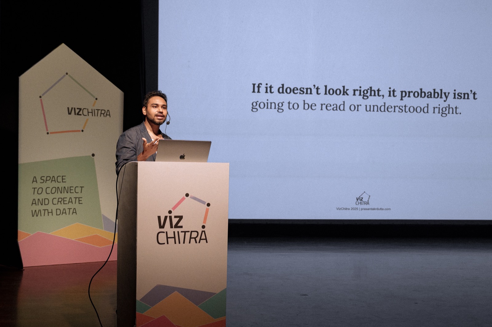Prasanta Kumar Dutta (Reuters) on stage at VizChitra 2025.